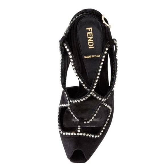 NEW FENDI AURORA BLACK SUEDE & SWAROVSKI CRYSTAL STRAPPY SANDALS SIZE 9 / 39 - Picture 3 of 7